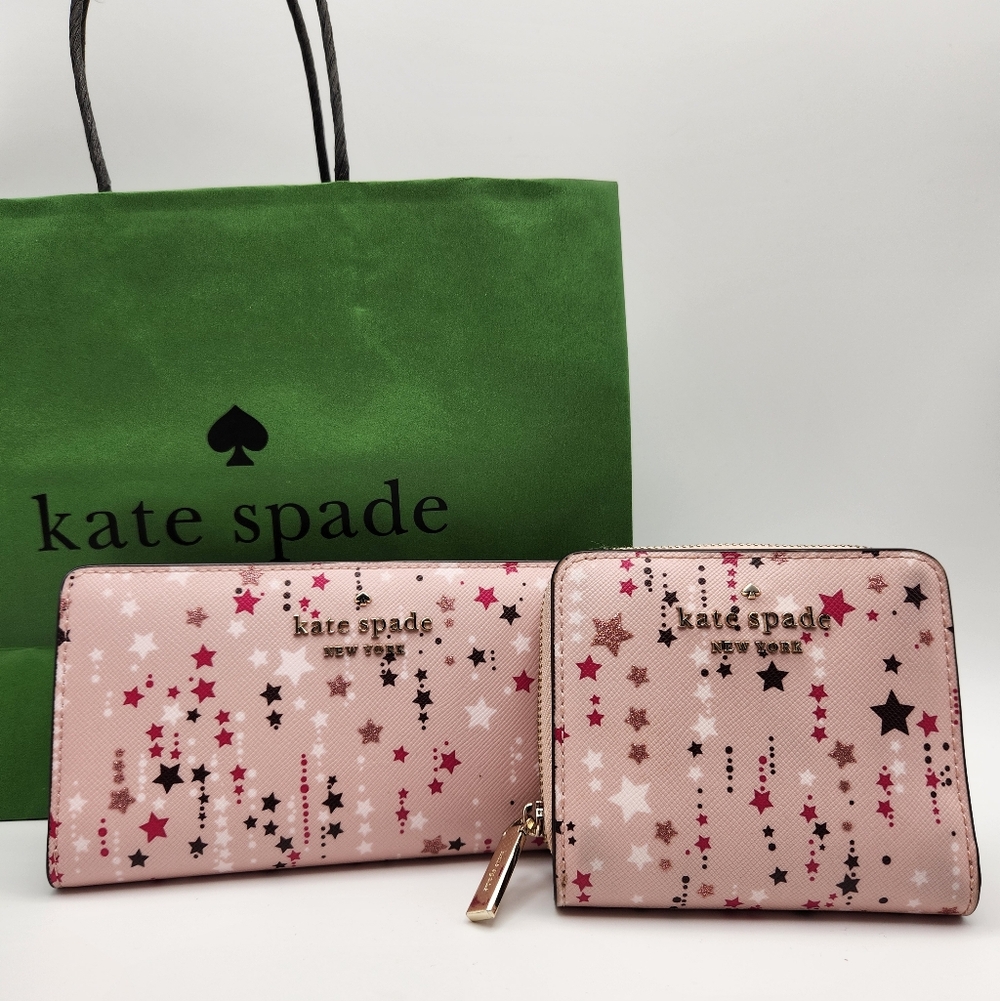 Kate Spade Pink Starry Wallet Set Long Slim & Med Bifold NWOT